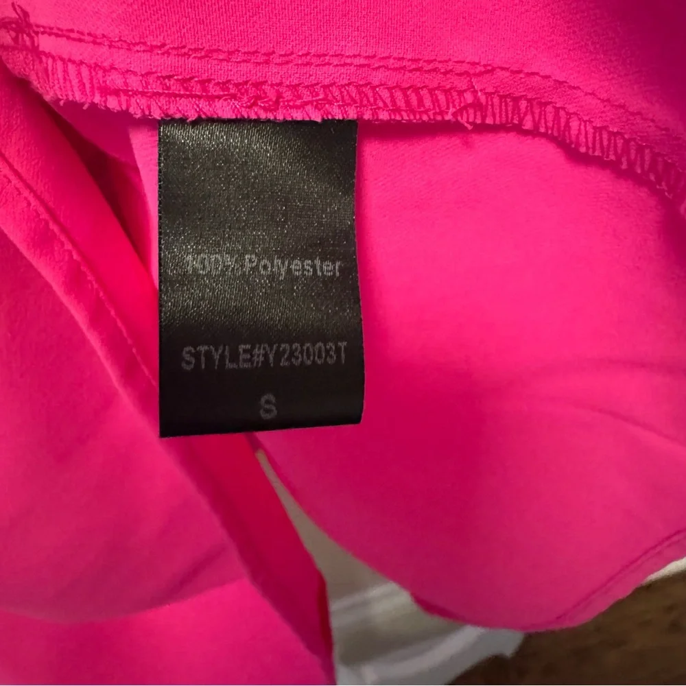 POMANDER PLACE Electric Pink Kenzo Crepe Tiered Mini Dress Size Small - Picture 6 of 7